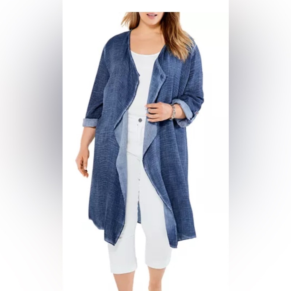 NIC+ZOE Light Blue Open Front Gauze Cardigan